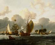 Ludolf Bakhuizen A Dutch Yacht Before the Wind in a Harbour oil painting reproduction